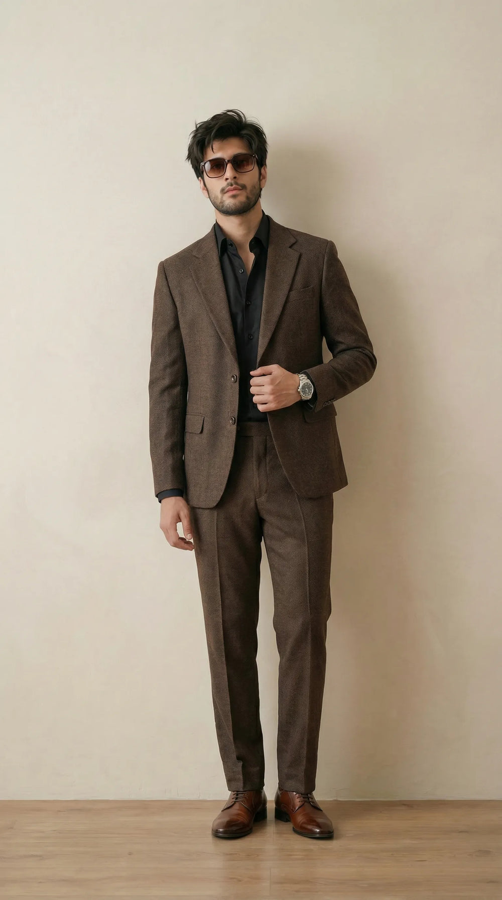 Coffe Brown Tweed Blazer | 100% Wool, Classic Structured Fit