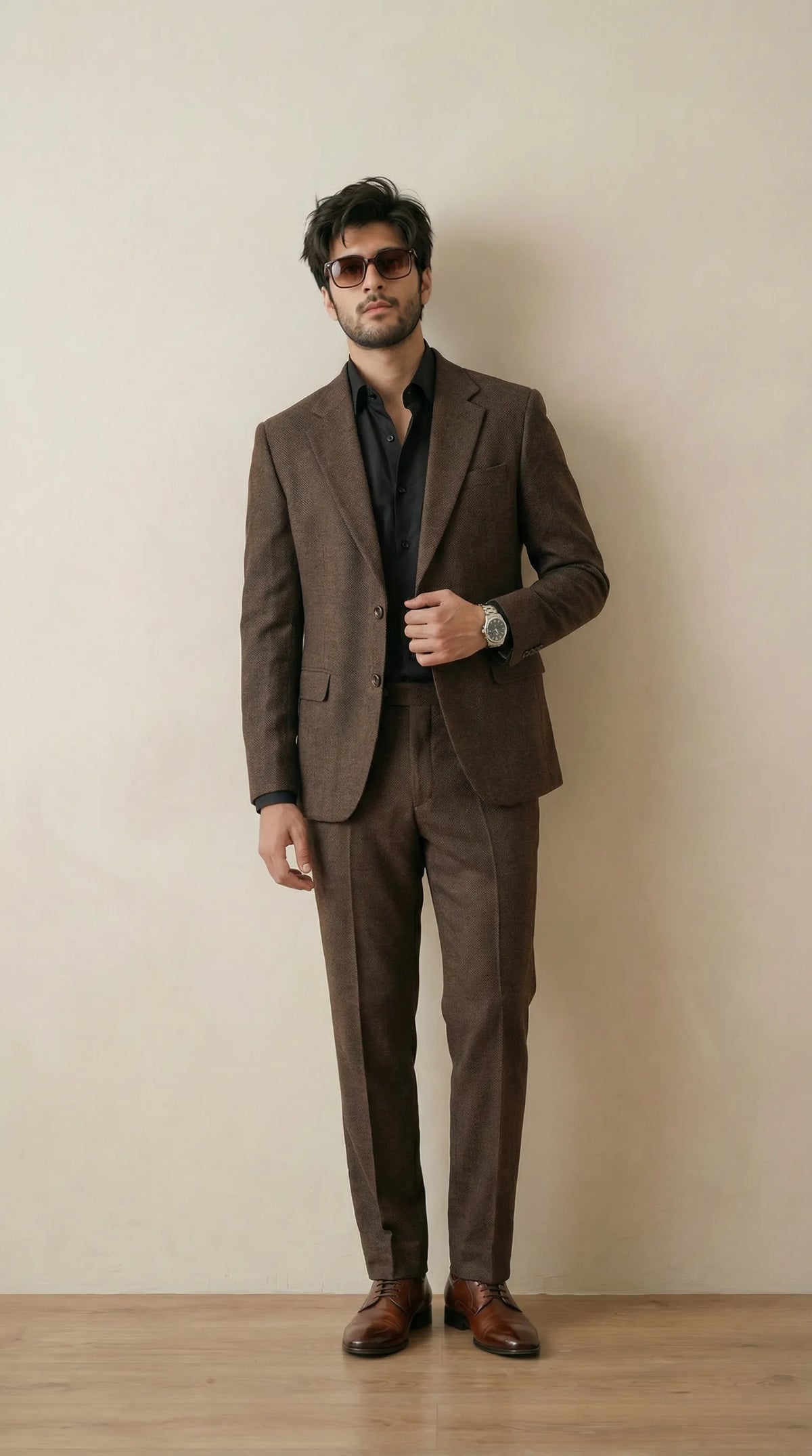Coffe Brown Tweed Blazer | 100% Wool, Classic Structured Fit
