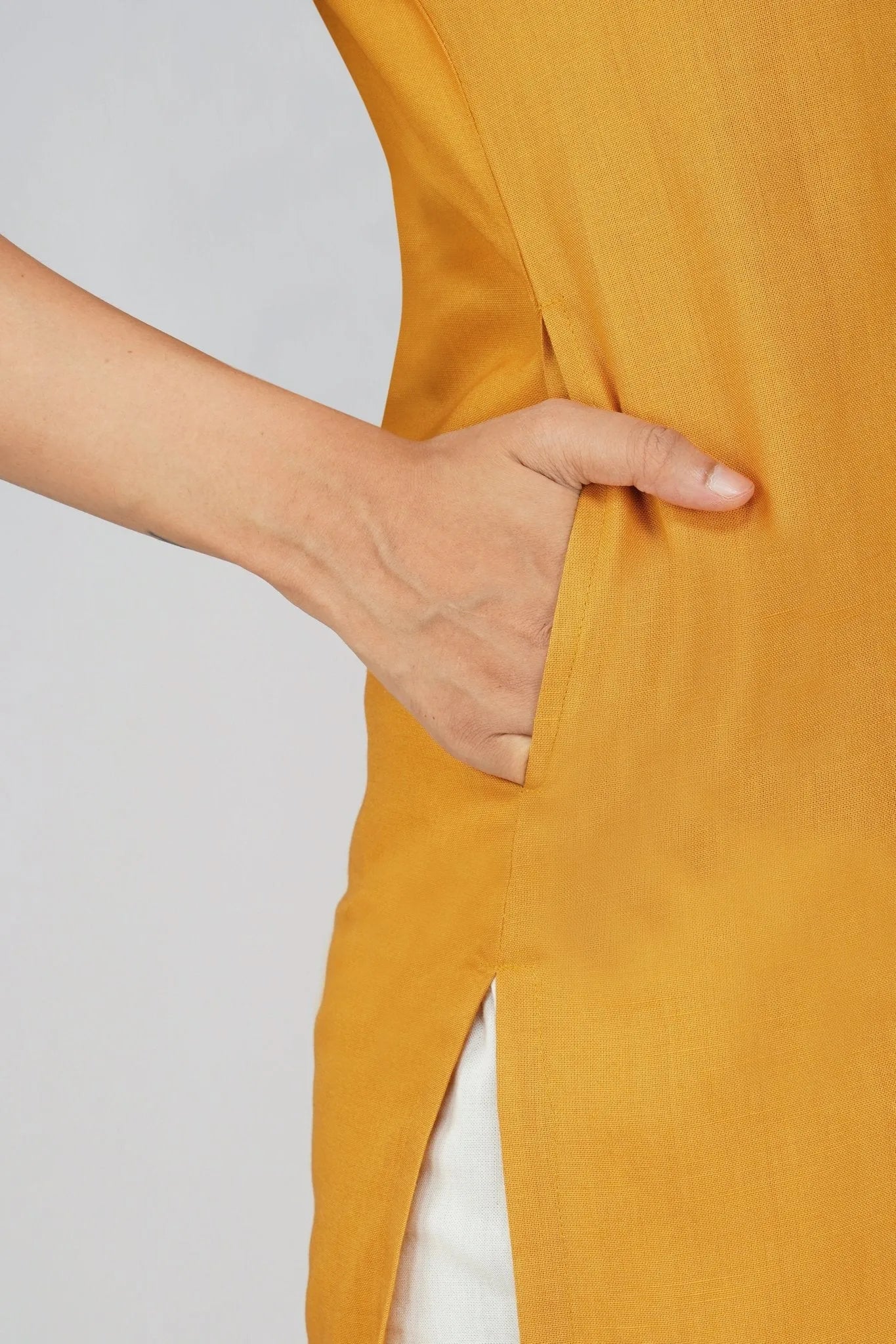 Women's Khadi Short Kurti Mustard Yellow