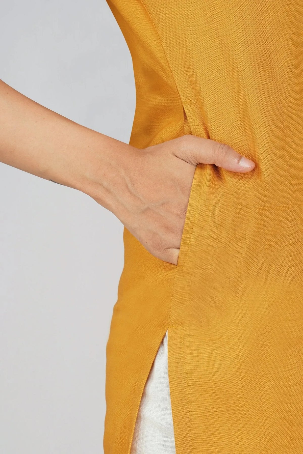 Women's Khadi Short Kurti Mustard Yellow