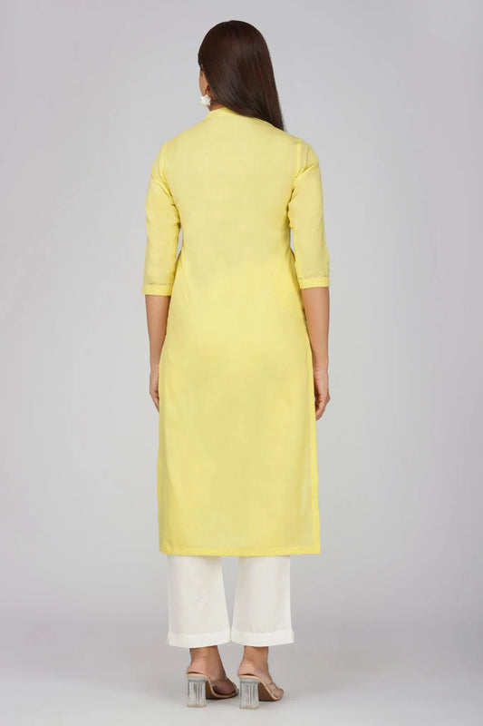 Women's Long Khadi Kurti Pastel Yellow