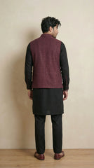 Burgundy Signature Nehru Fit Jacket | 100% Woolen