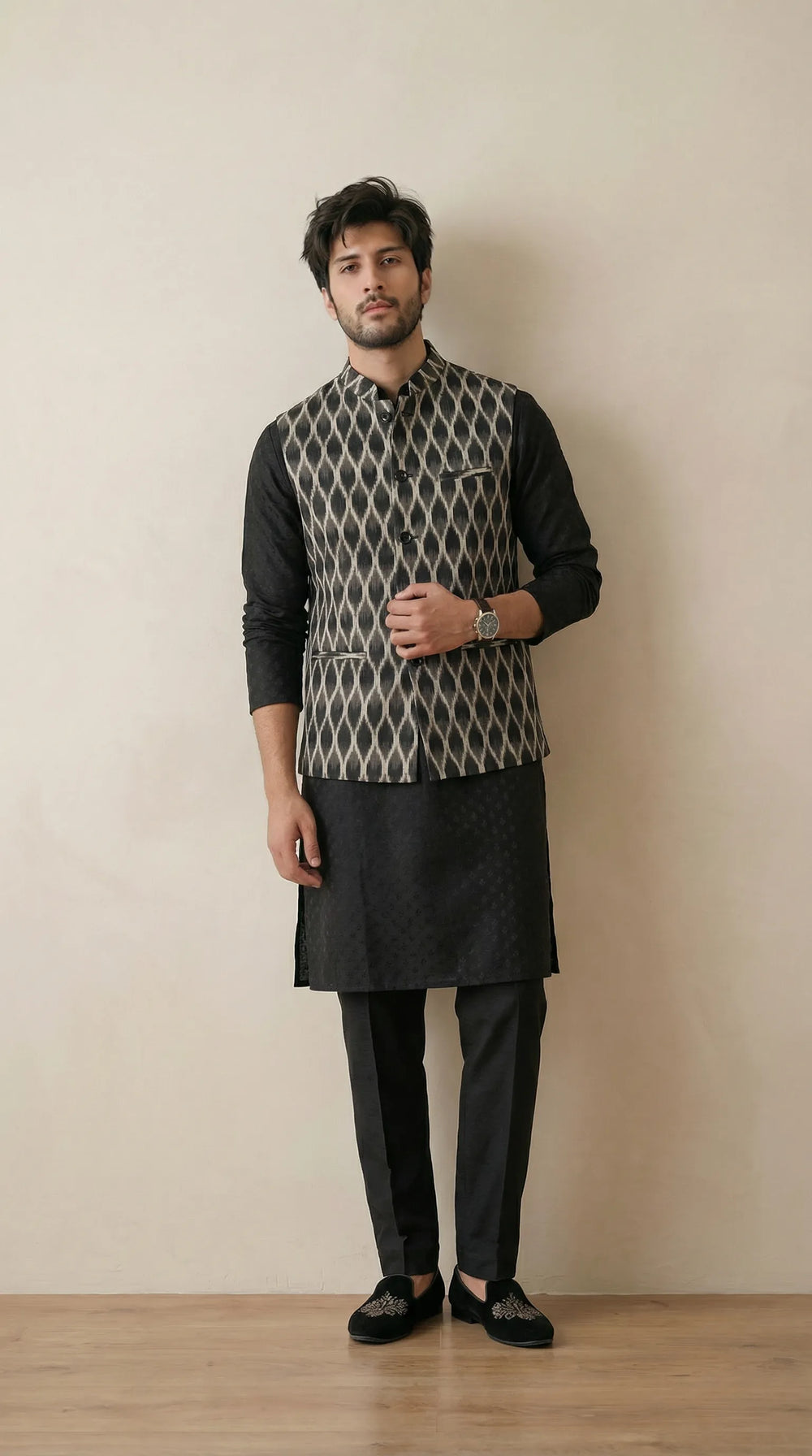 Jade Black Signature Nehru Fit Jacket | 100% Woolen