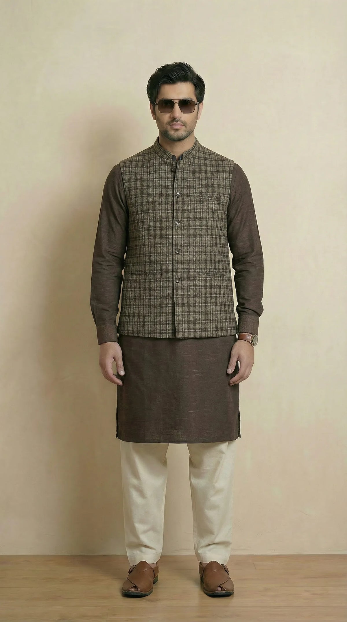 Reversible Khakhi Grey Nehru Fit Jacket | 100% Woolen