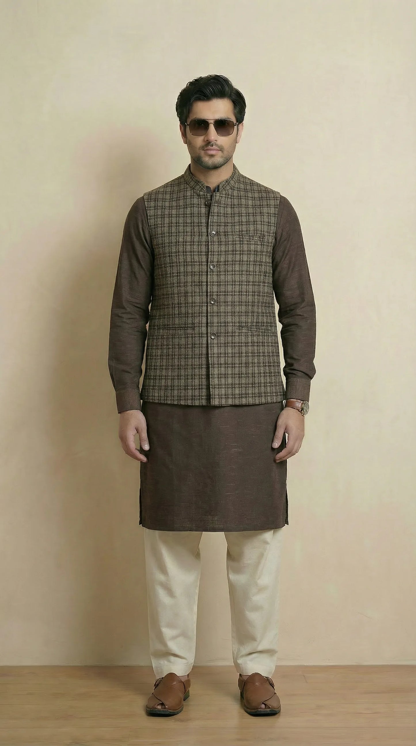 Reversible Khakhi Grey Nehru Fit Jacket | 100% Woolen