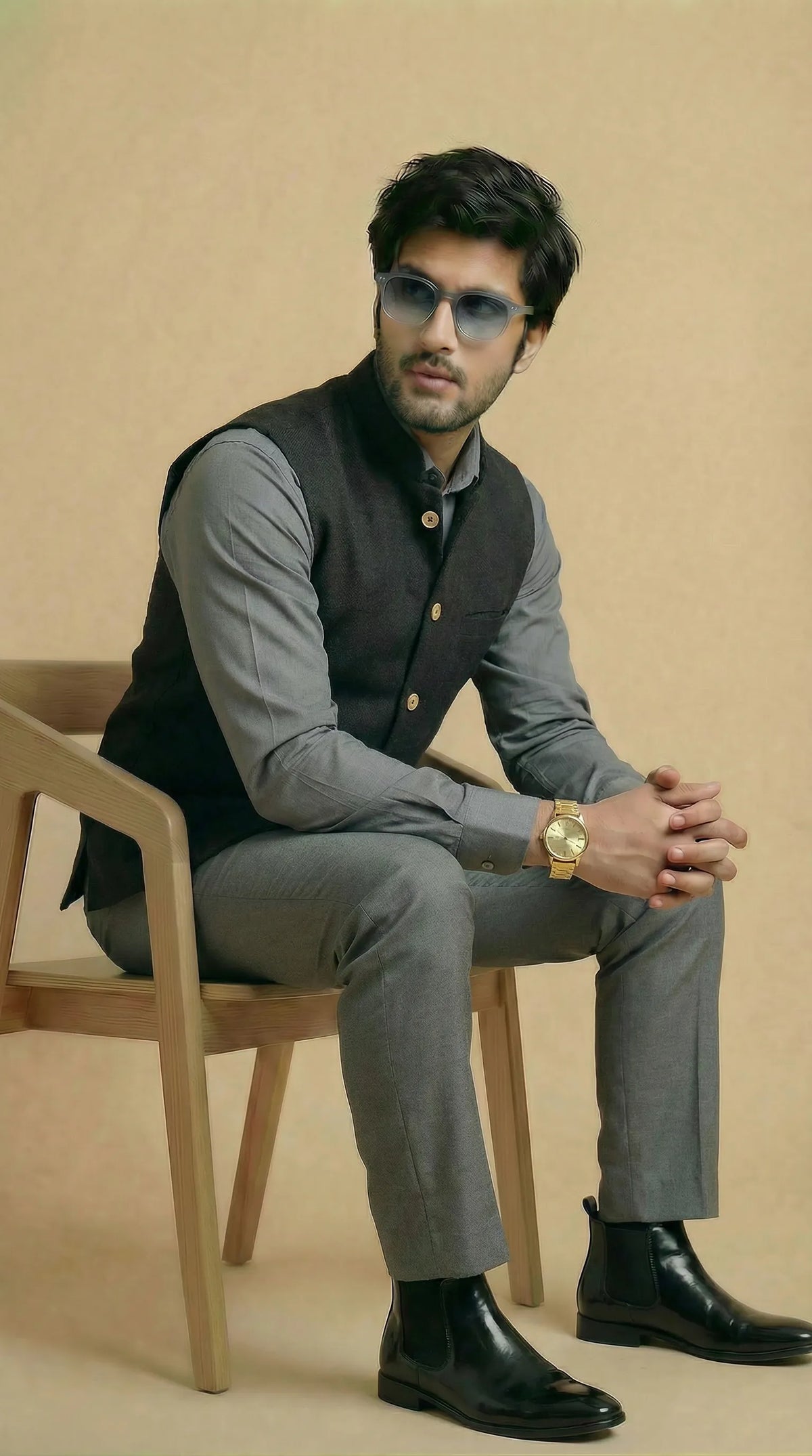 Shadow Black Signature Nehru Fit Jacket | 100% Woolen