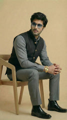 Shadow Black Signature Nehru Fit Jacket | 100% Woolen