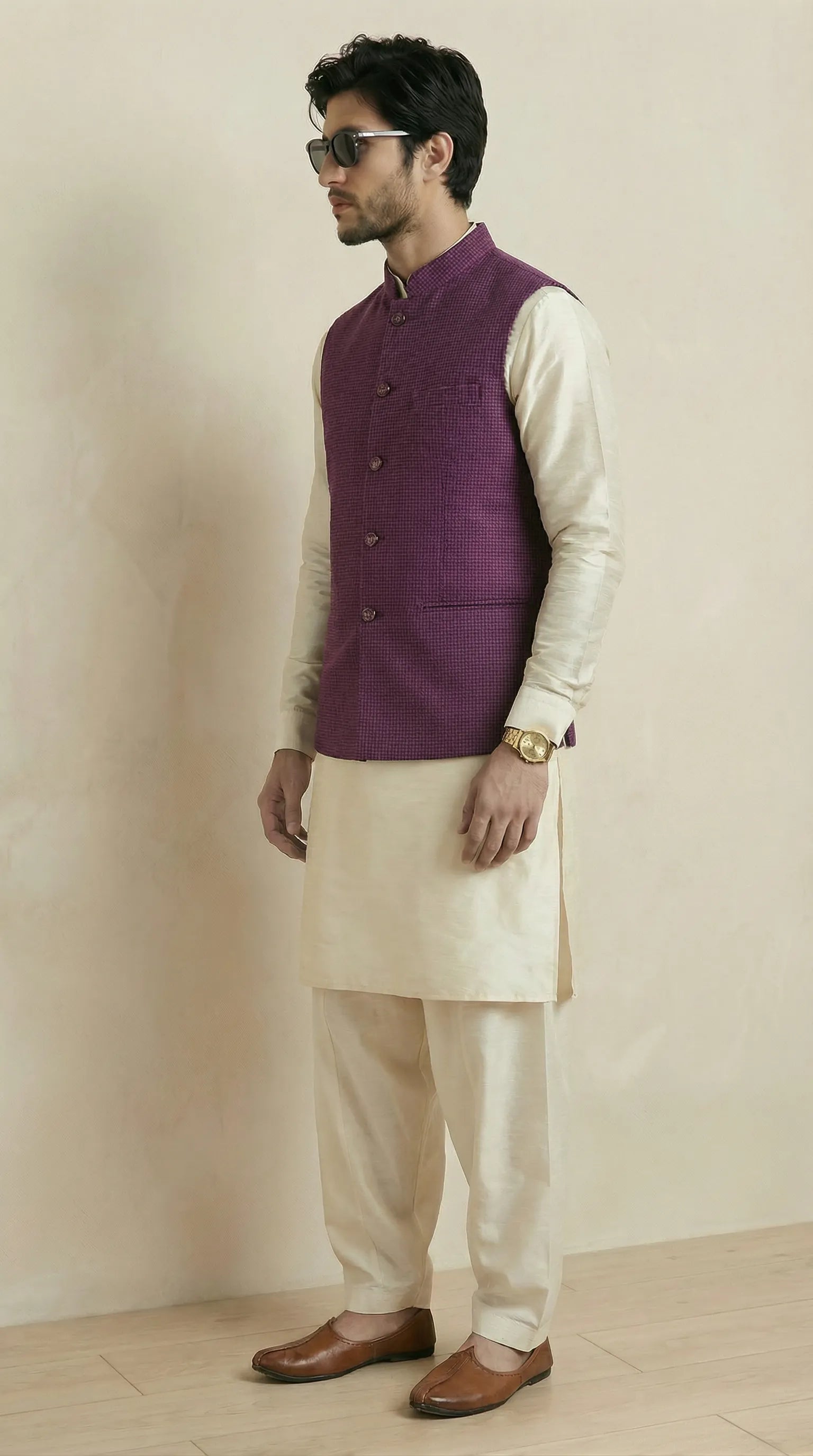 Magenta Signature Nehru Fit Jacket | 100% Woolen