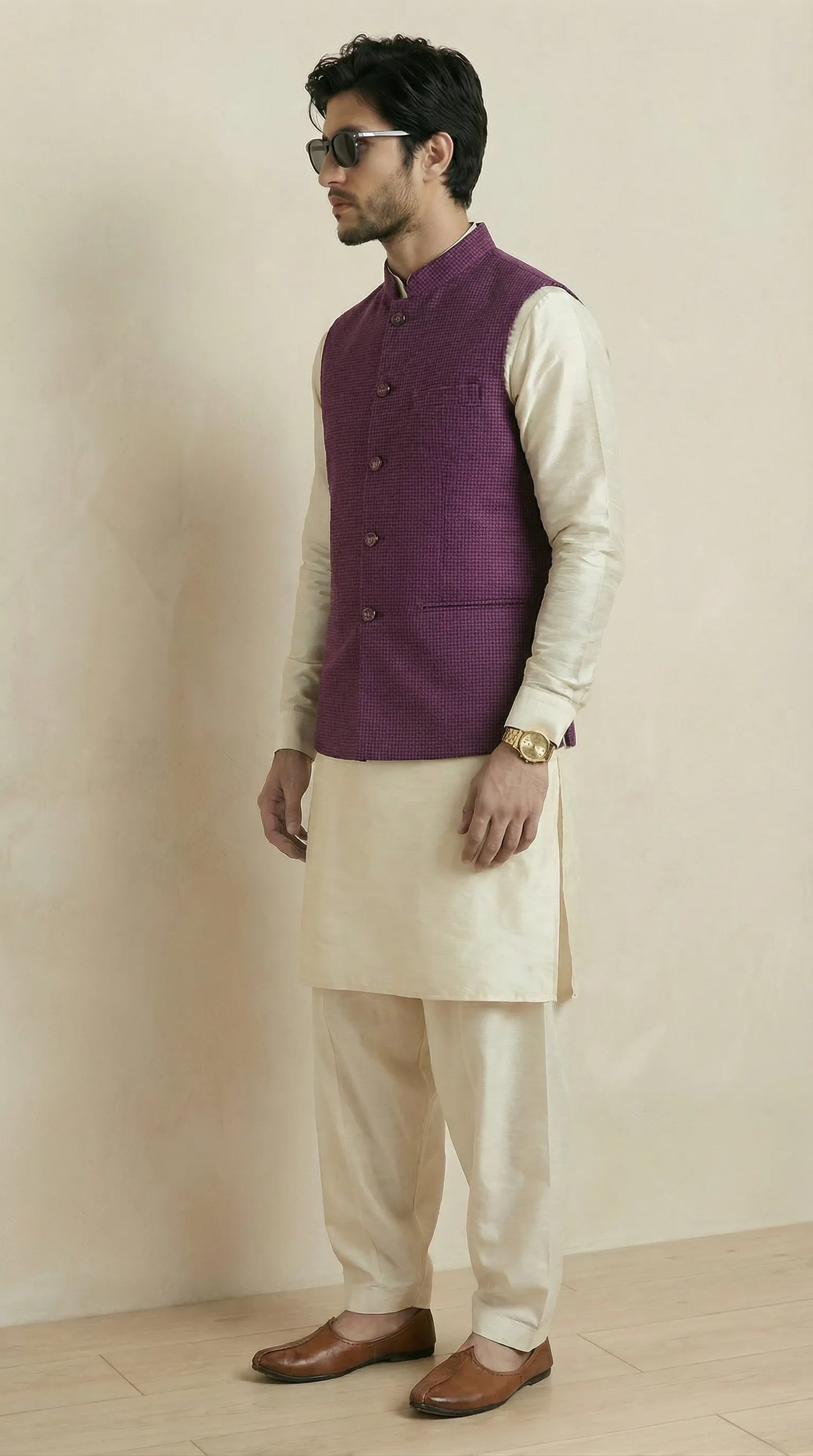 Magenta Signature Nehru Fit Jacket | 100% Woolen