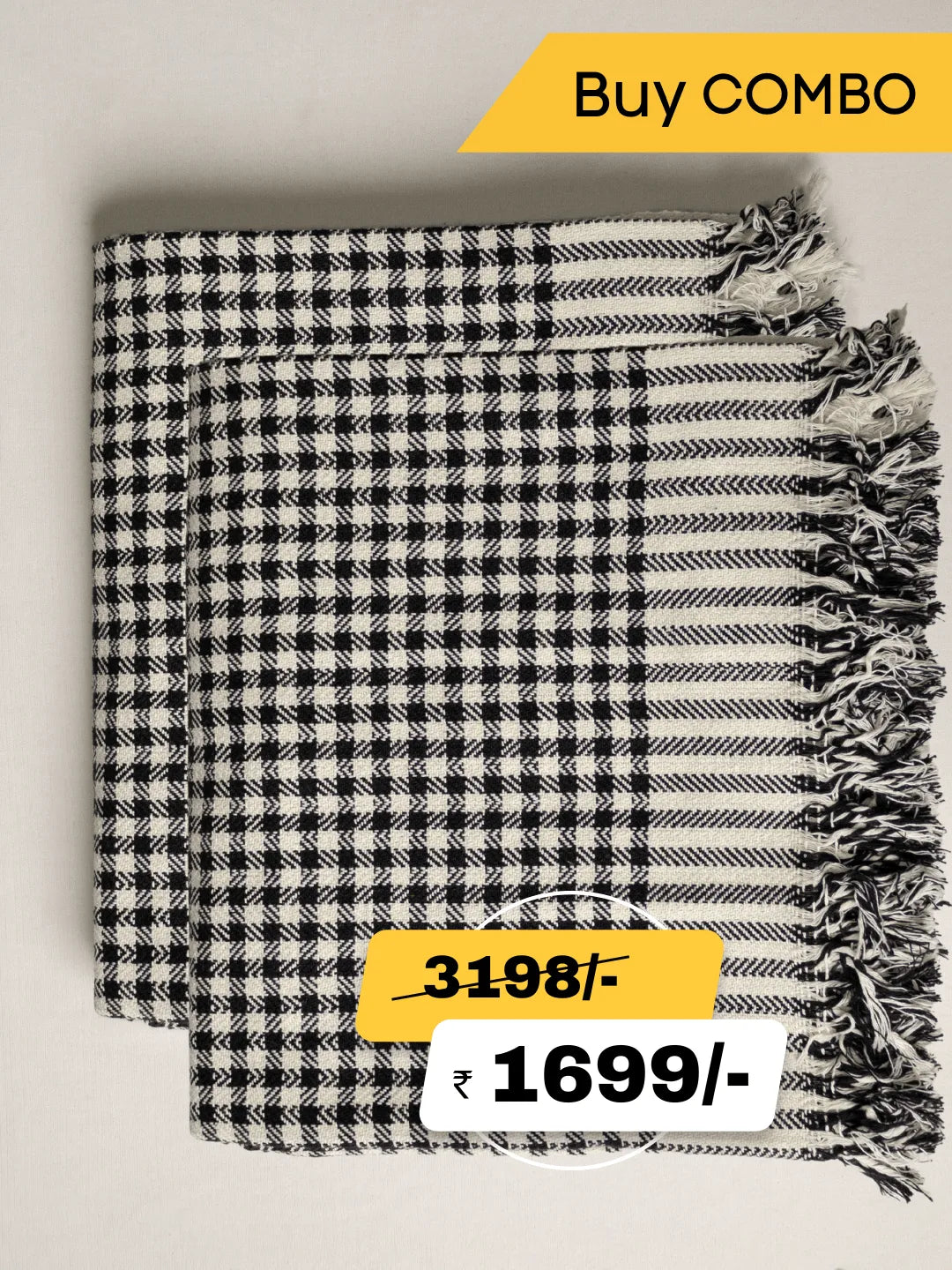 Hand Woven Khadi Blankets, Khes, Throw - All Season - Black