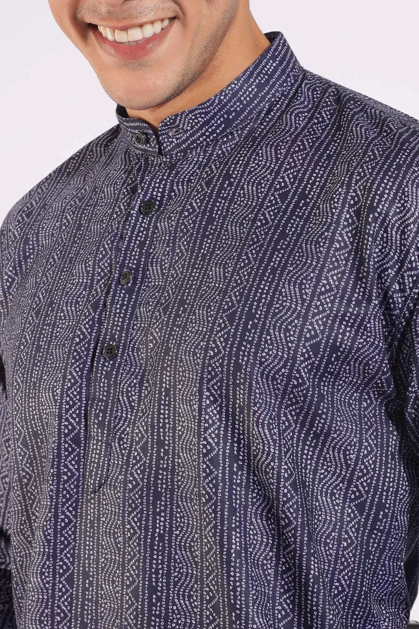 Trending Black and Grey Lining Design Print Kurta