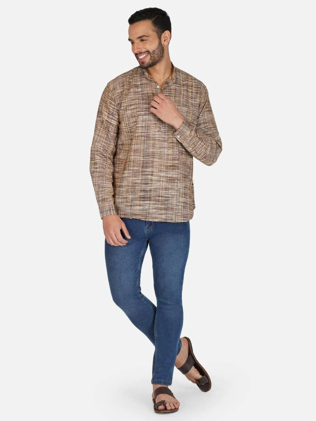 Pure Khadi Short Kurta in Coffee Color