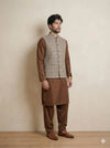 Dark Beige Signature Nehru Fit Jacket | 100% Woolen