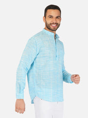 Pure Khadi Short Kurta in Sky Blue Color