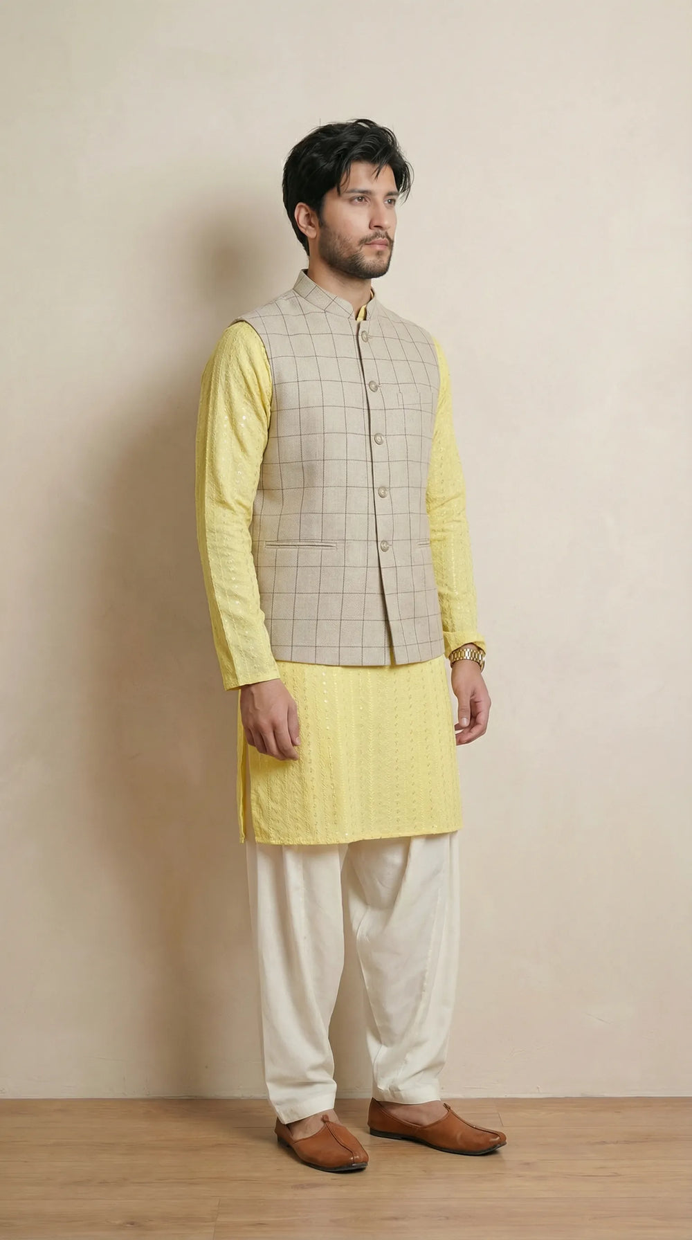 Off White Signature Nehru Fit Jacket | 100% Woolen