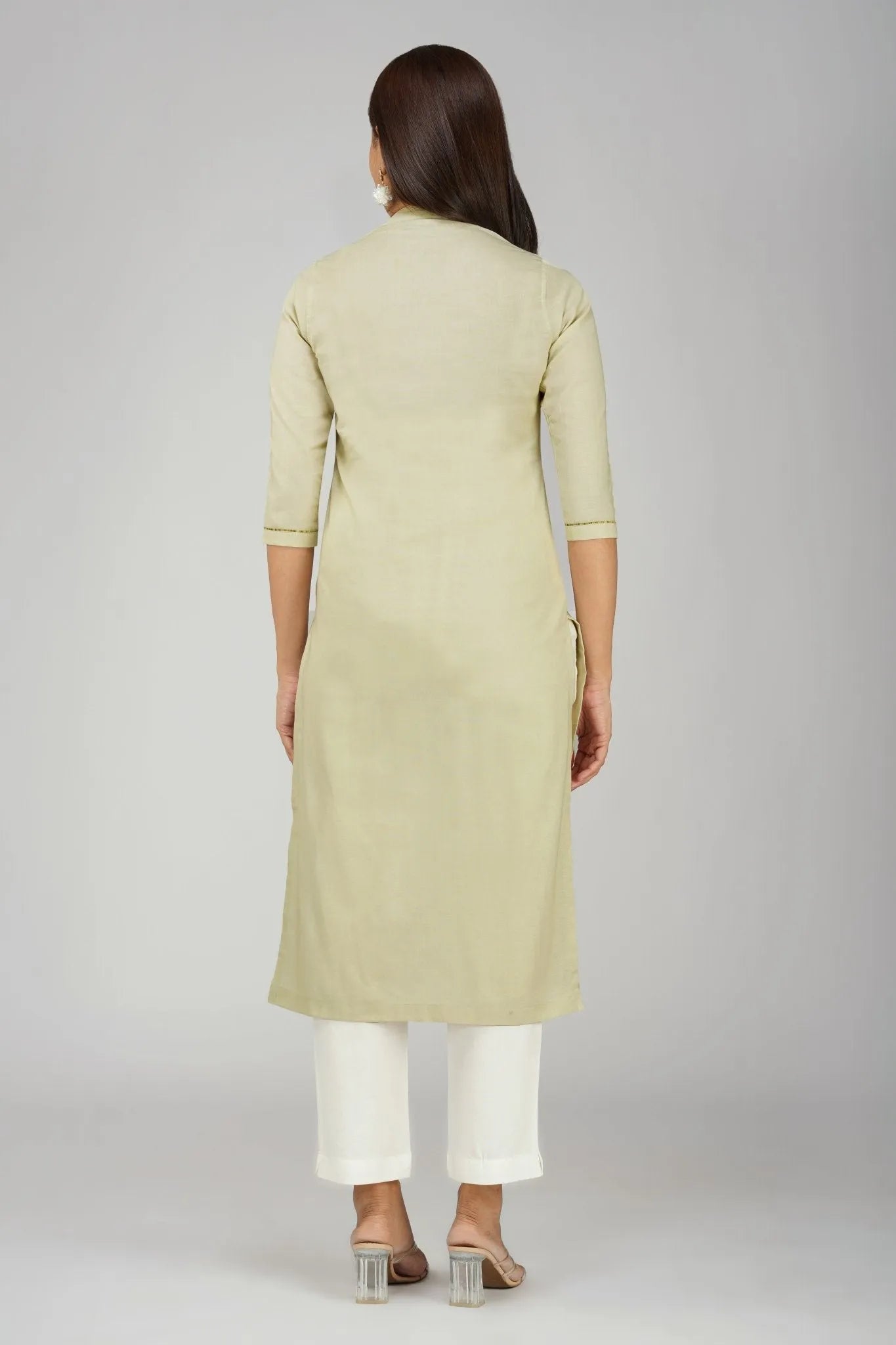 Women's Long Khadi Kurti Light Olive Green