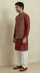 Reversible Brick Red Nehru Fit Jacket | 100% Woolen