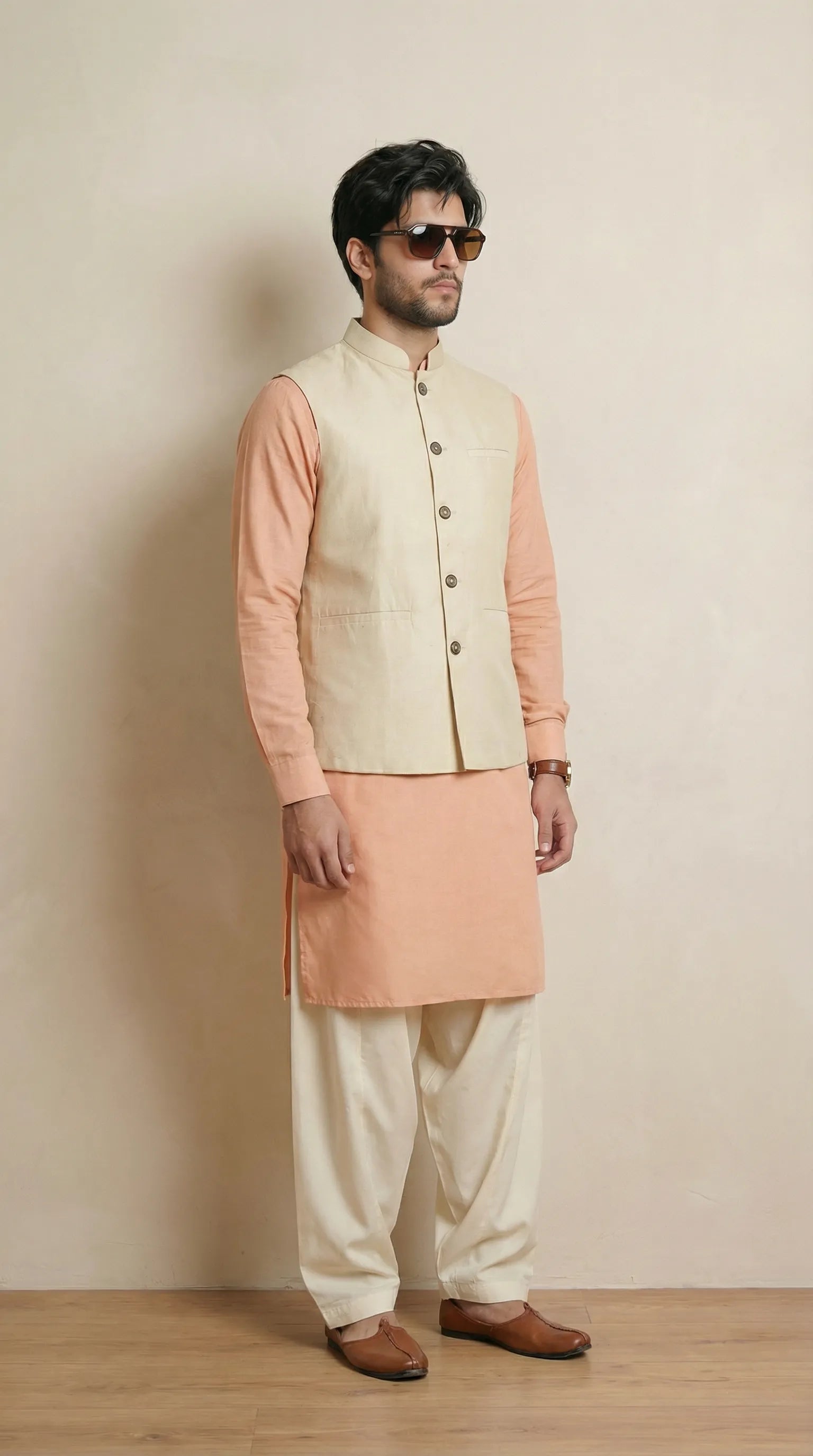 Silk Cream Signature Nehru Fit Jacket | 100% Woolen
