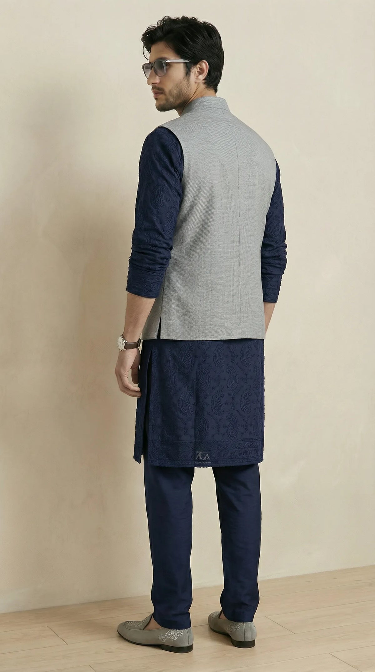 Classic Grey Signature Nehru Fit Jacket | 100% Woolen