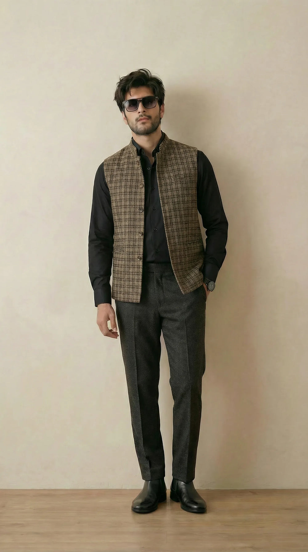 Reversible Khakhi Grey Nehru Fit Jacket | 100% Woolen