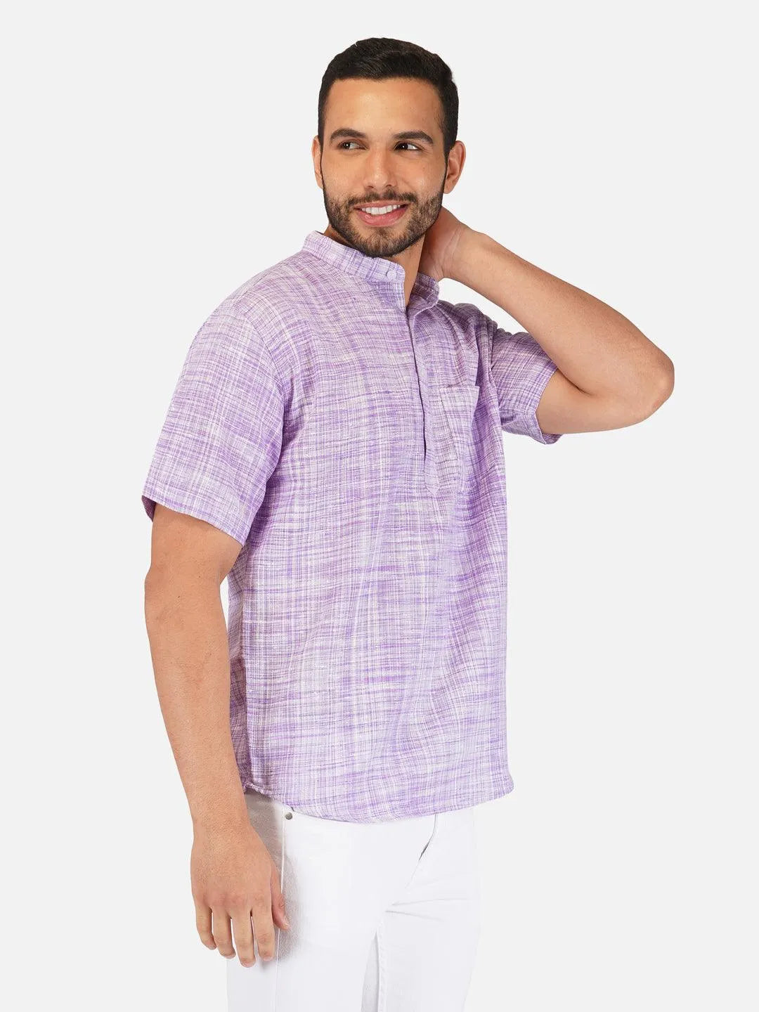 Pure Khadi Short Kurta in Purple Color