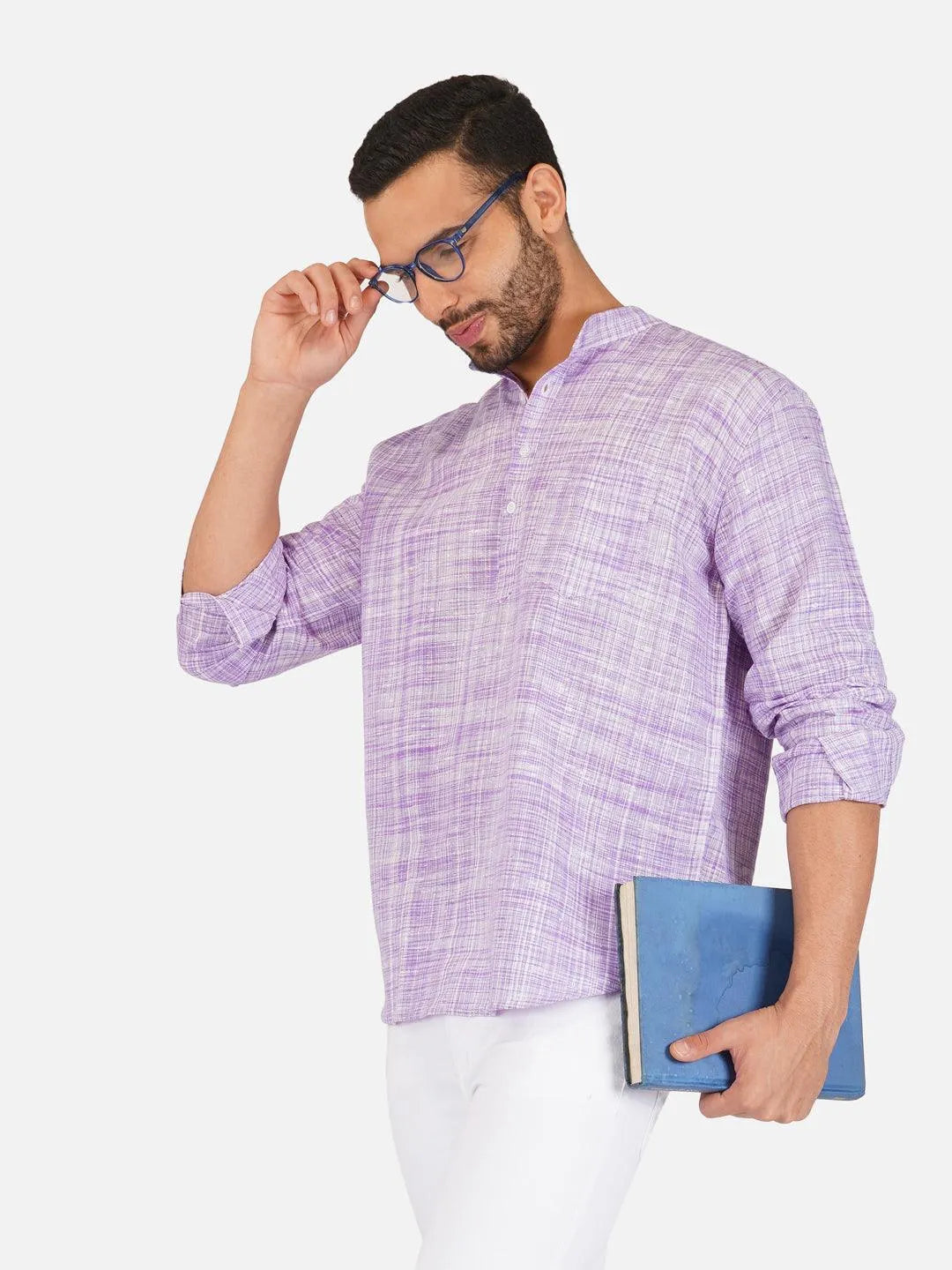 Pure Khadi Short Kurta in Purple Color