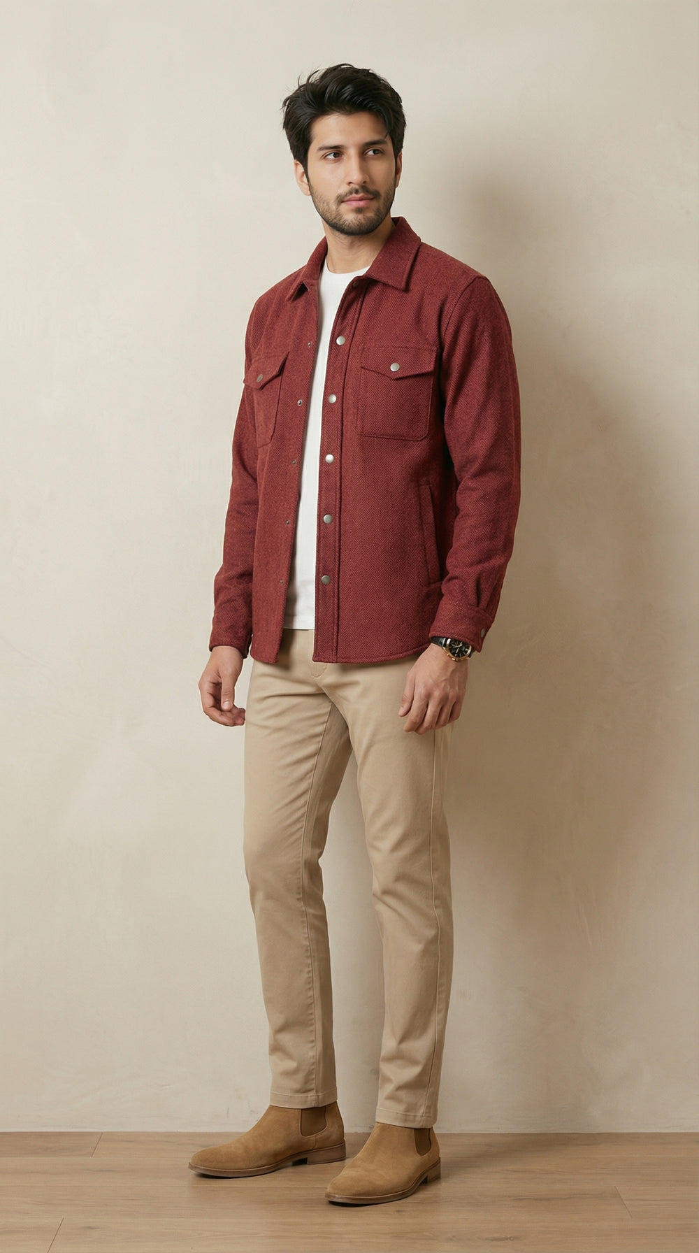 Men’s Maroon Classic Wool Overshirt