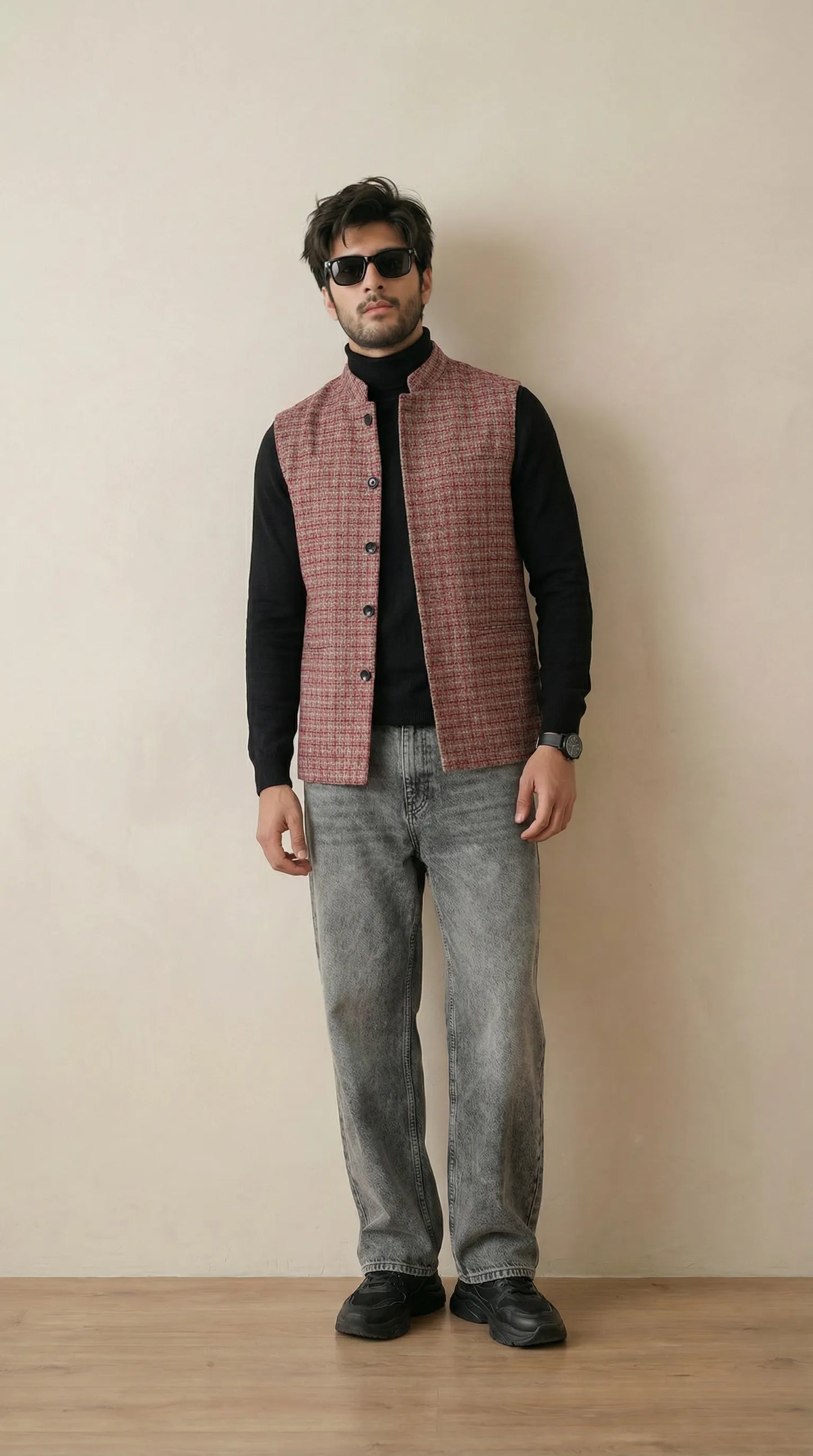 Deep Red Signature Nehru Fit Jacket | 100% Woolen