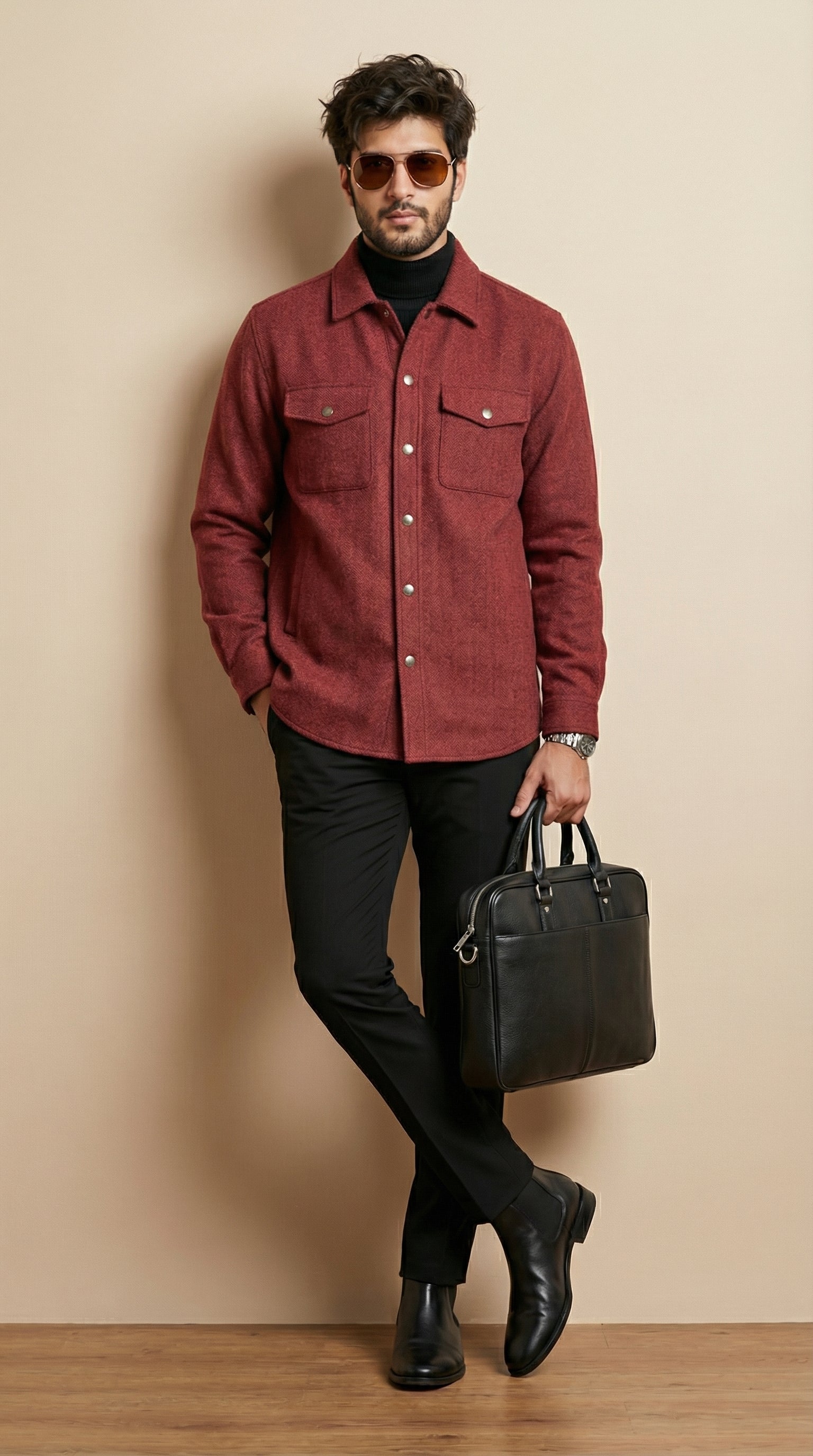 Men’s Maroon Classic Wool Overshirt