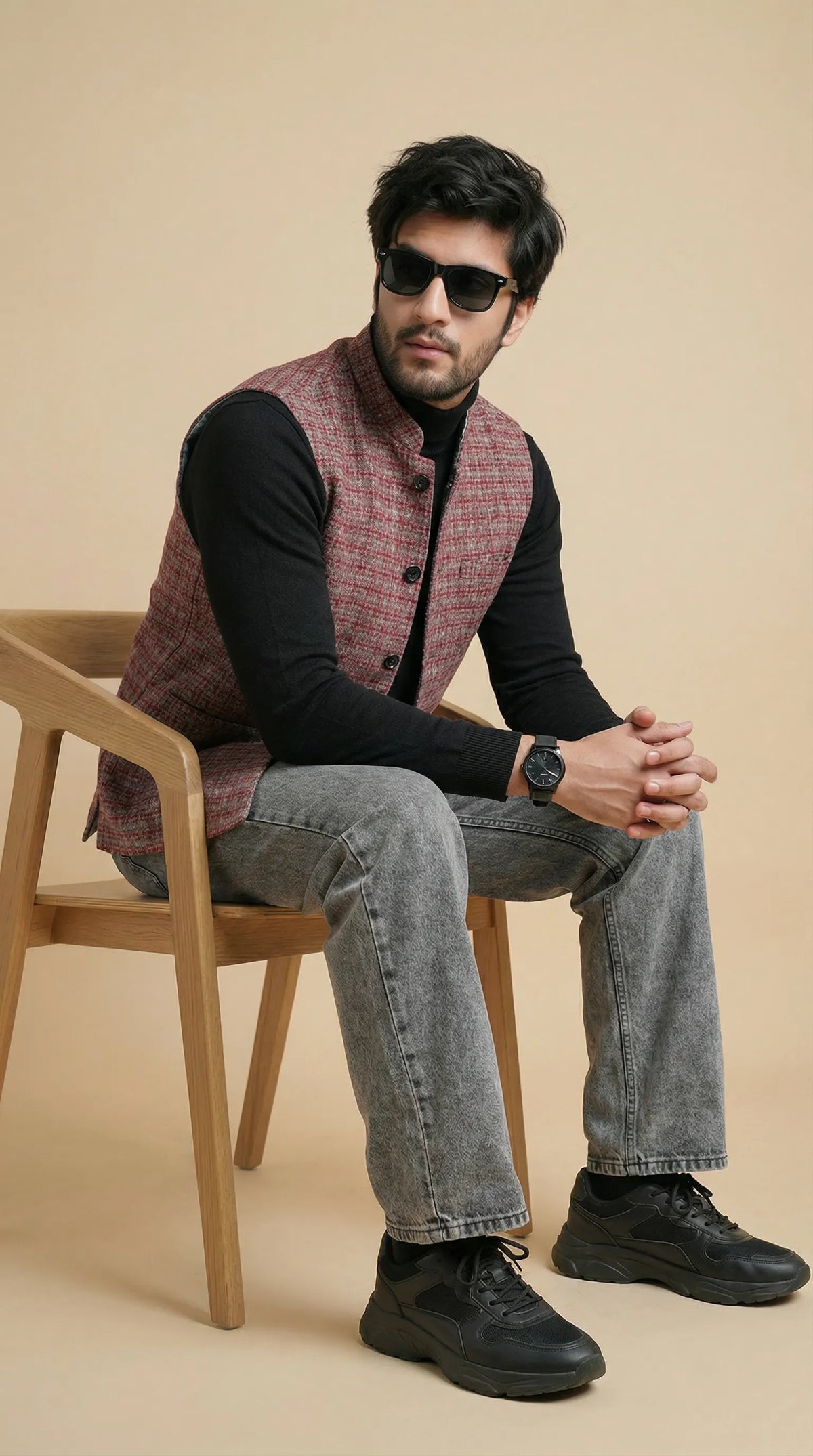 Deep Red Signature Nehru Fit Jacket | 100% Woolen