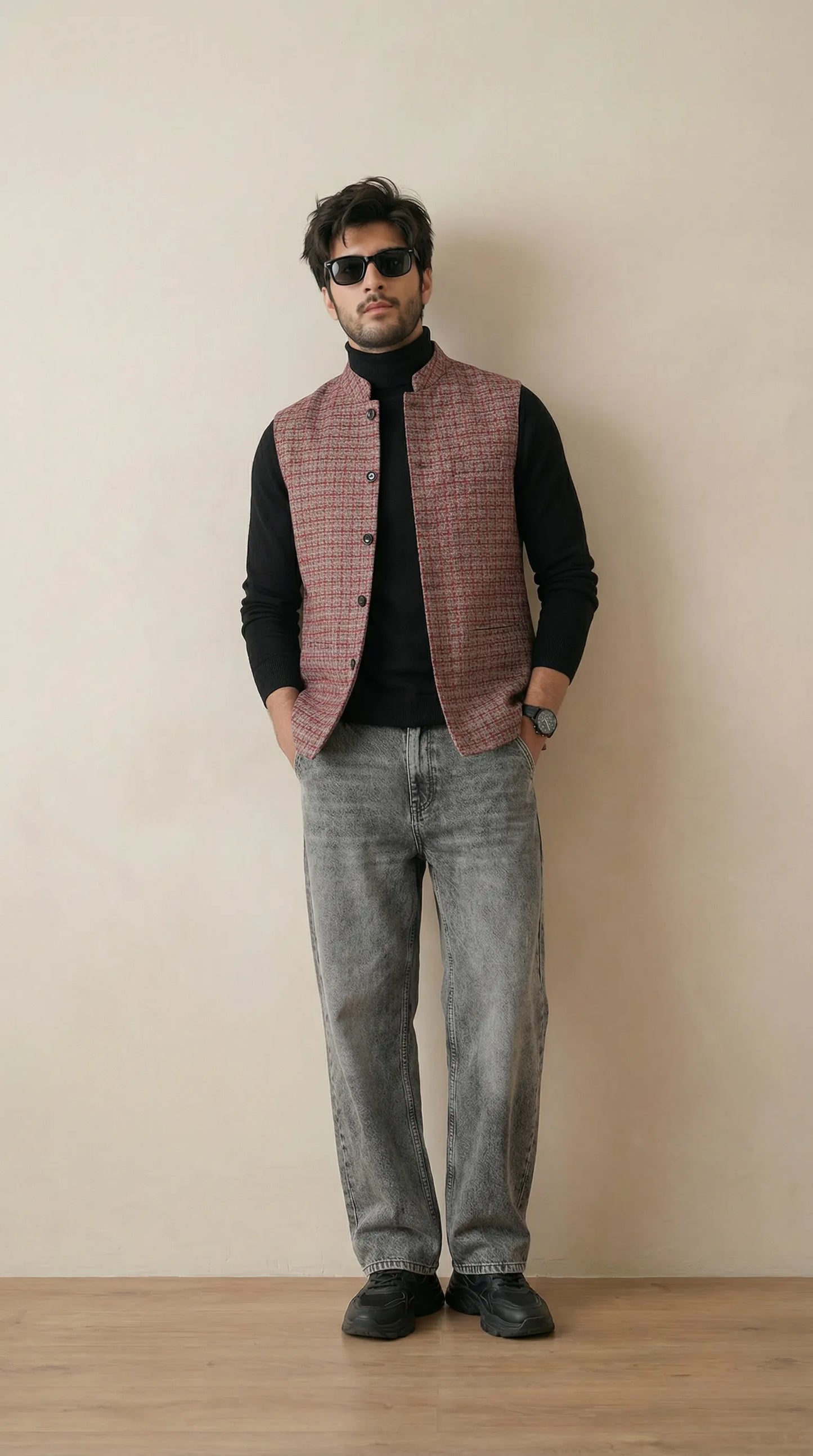 Deep Red Signature Nehru Fit Jacket | 100% Woolen