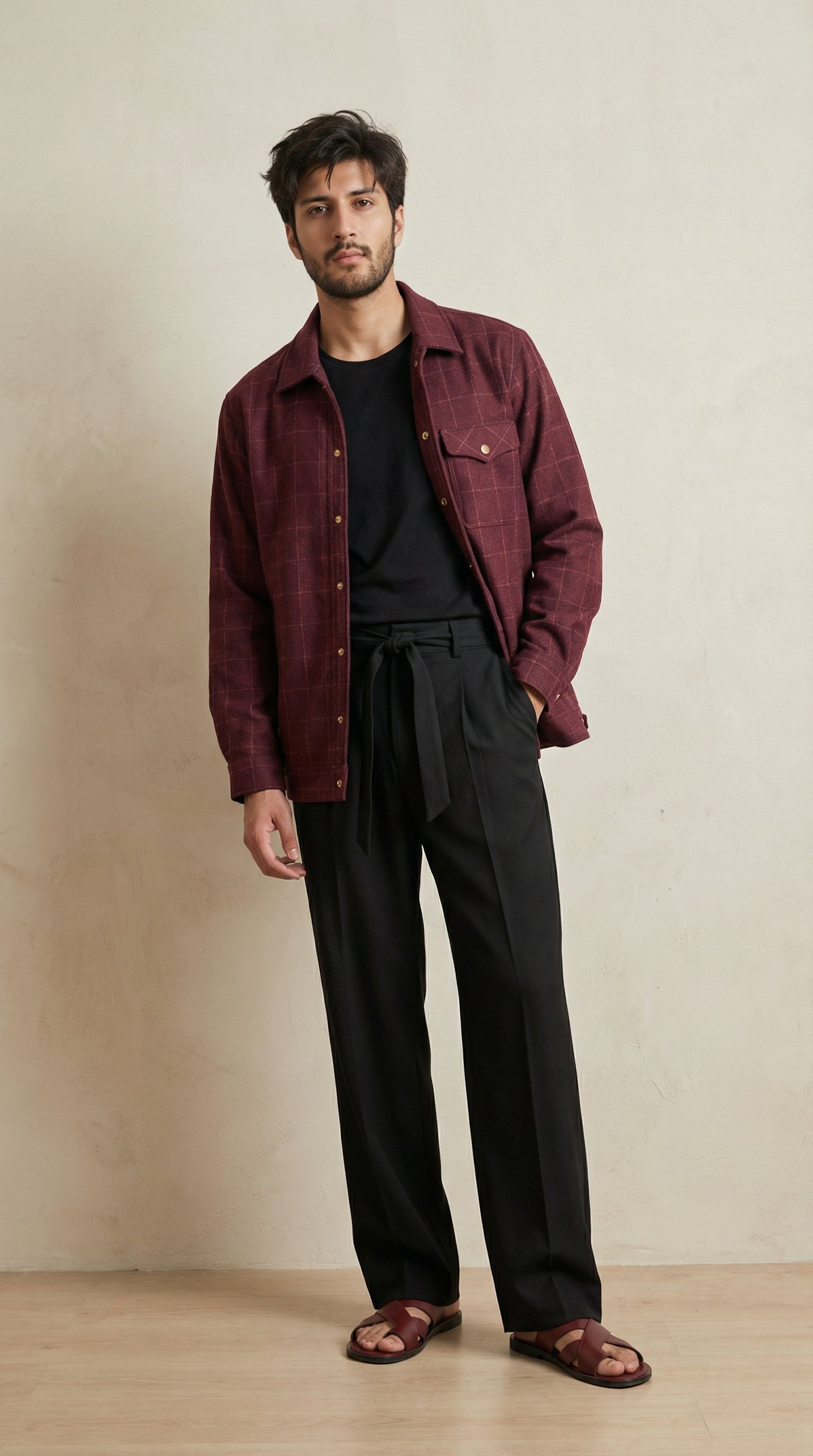 Men’s Wine Classic Wool Overshirt