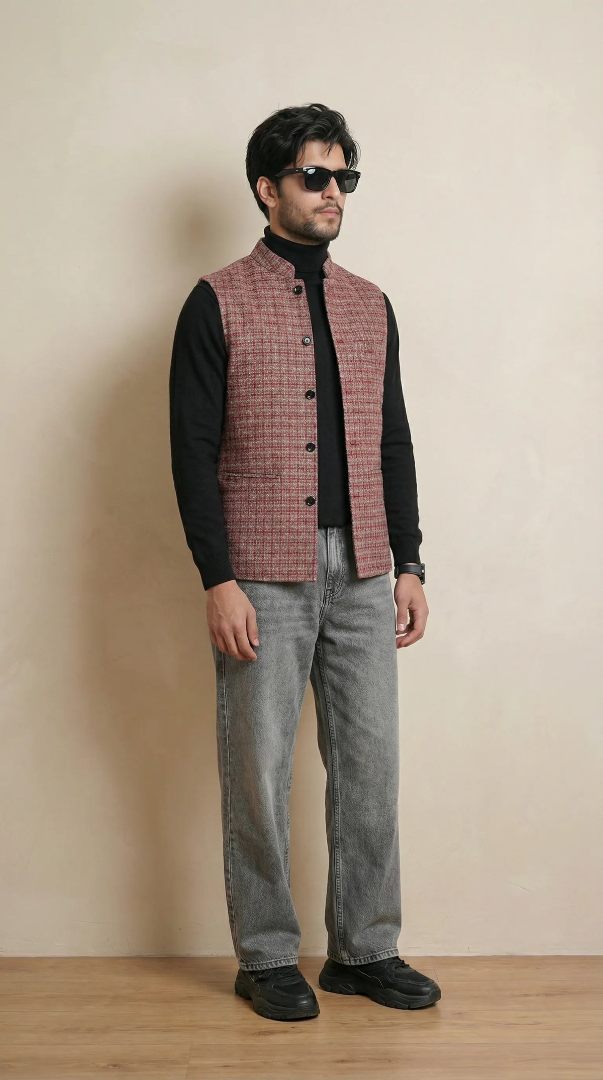 Deep Red Signature Nehru Fit Jacket | 100% Woolen