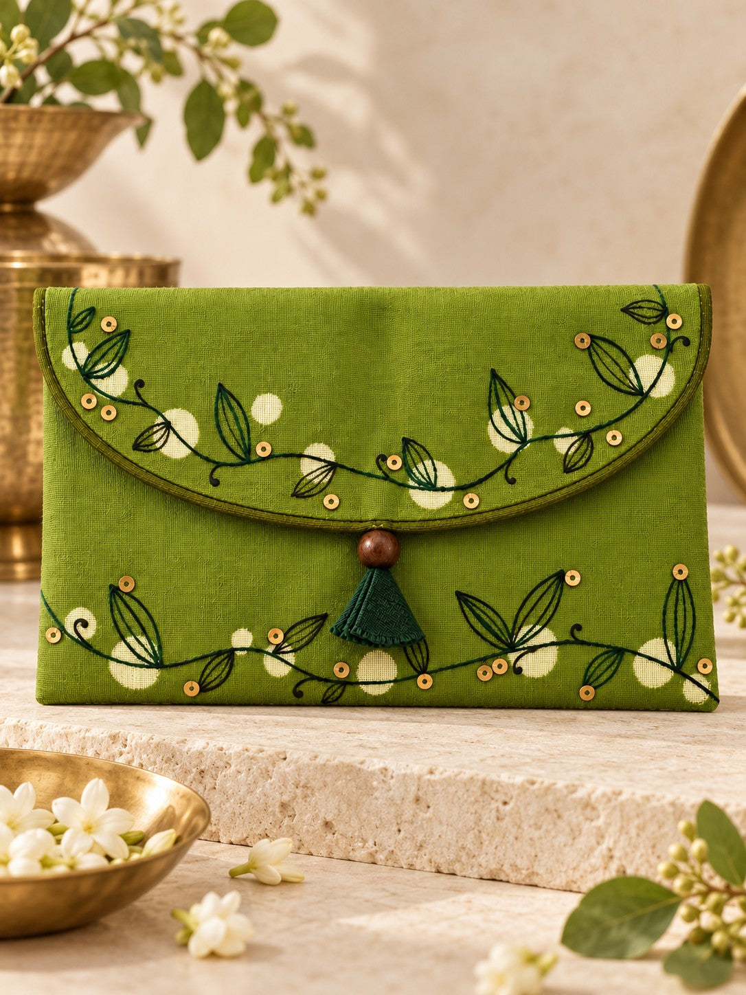 Mangalam Patra Bel Buti hand embroidered Khadi shagun envelope