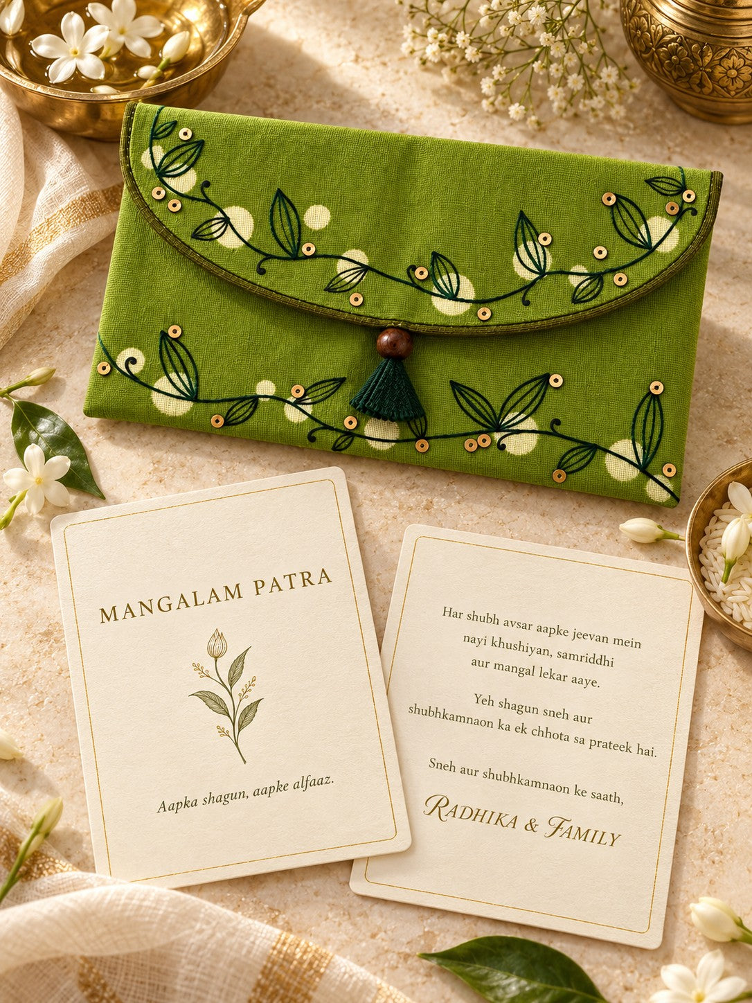 Bel Buti Khadi shagun envelope with personalised wishes card