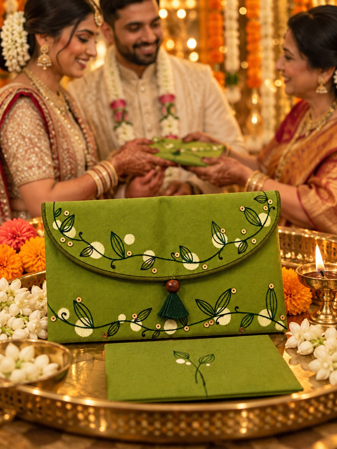 Bel Buti Khadi shagun envelope at an Indian wedding