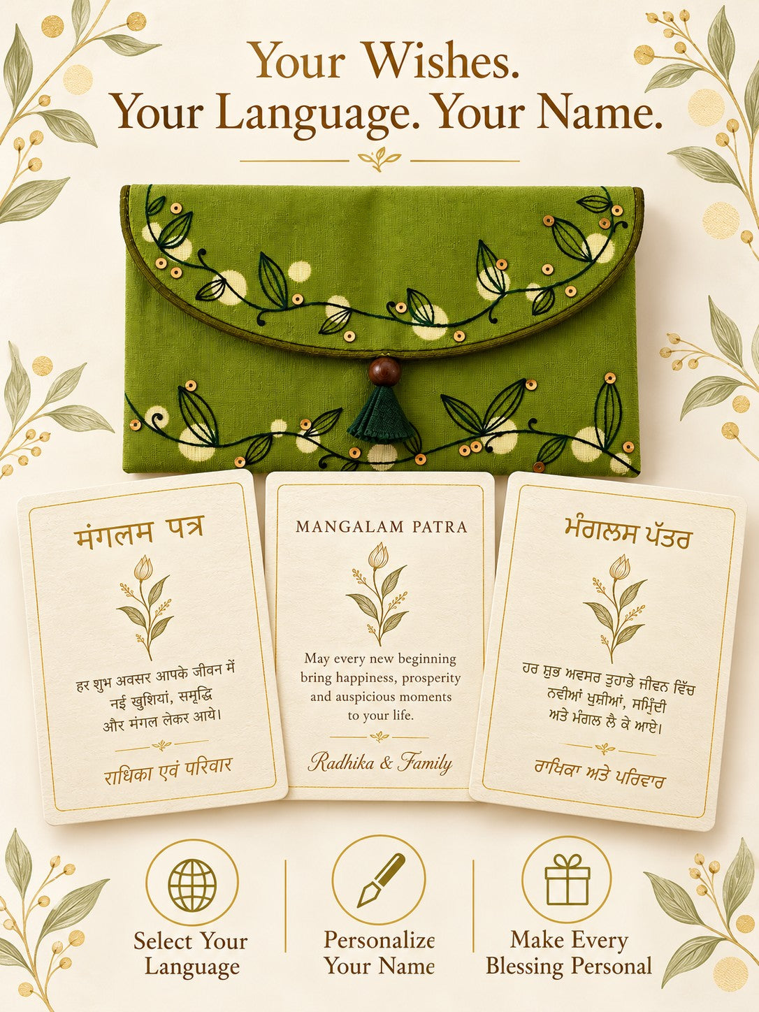 Personalised wishes card in Hindi, English and Punjabi with name