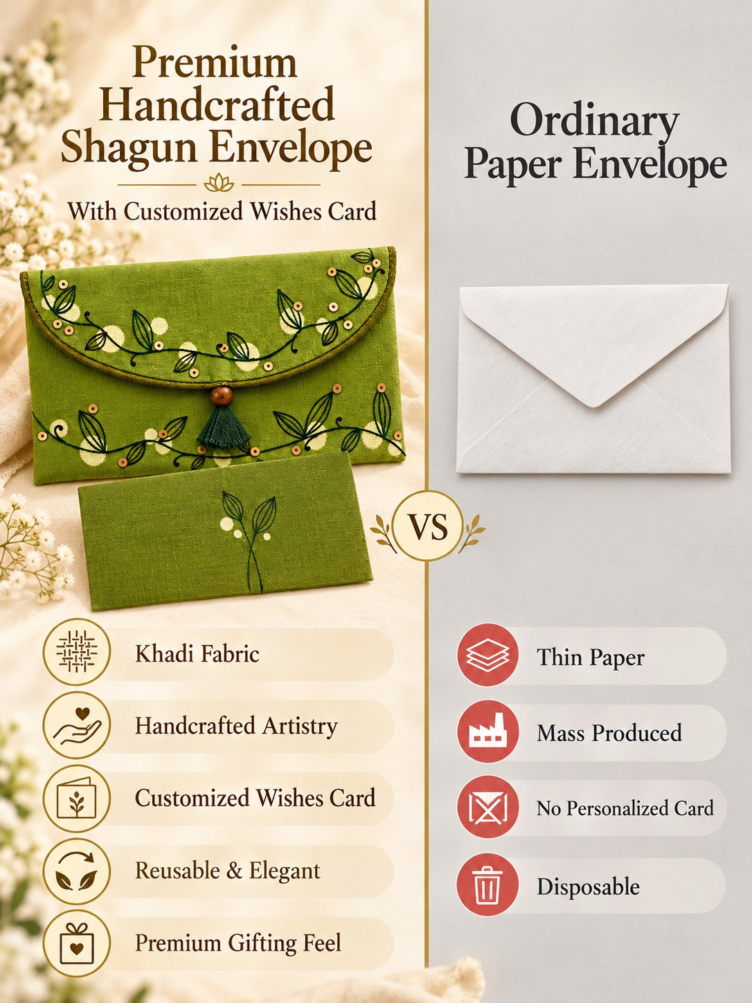 Khadi shagun envelope vs ordinary paper envelope