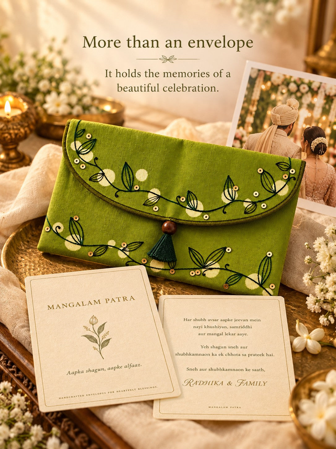 Reusable Bel Buti Khadi shagun envelope as a keepsake