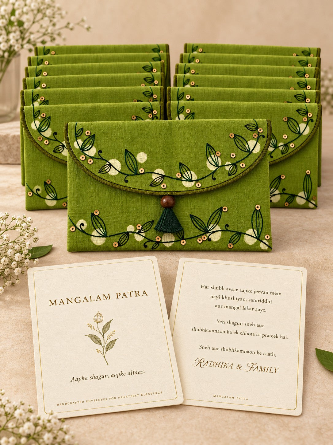 Bel Buti Khadi shagun envelope bundle with personalised wishes cards