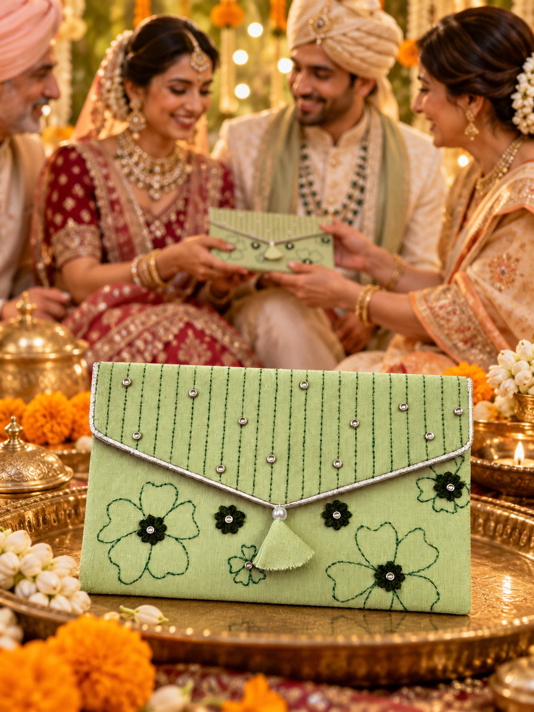 Dhaani Khadi shagun envelope at an Indian wedding