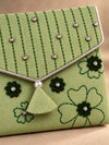 Close-up of hand embroidery on the Dhaani Khadi shagun envelope