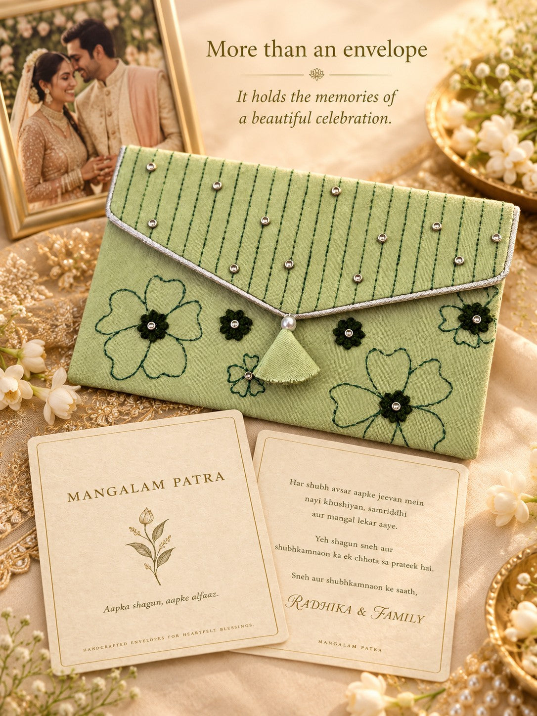 Reusable Dhaani Khadi shagun envelope as a keepsake