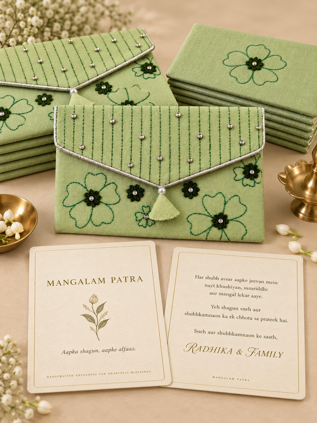 Dhaani Khadi shagun envelope bundle with personalised wishes cards