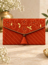 Mangalam Patra Gerua hand embroidered Khadi shagun envelope