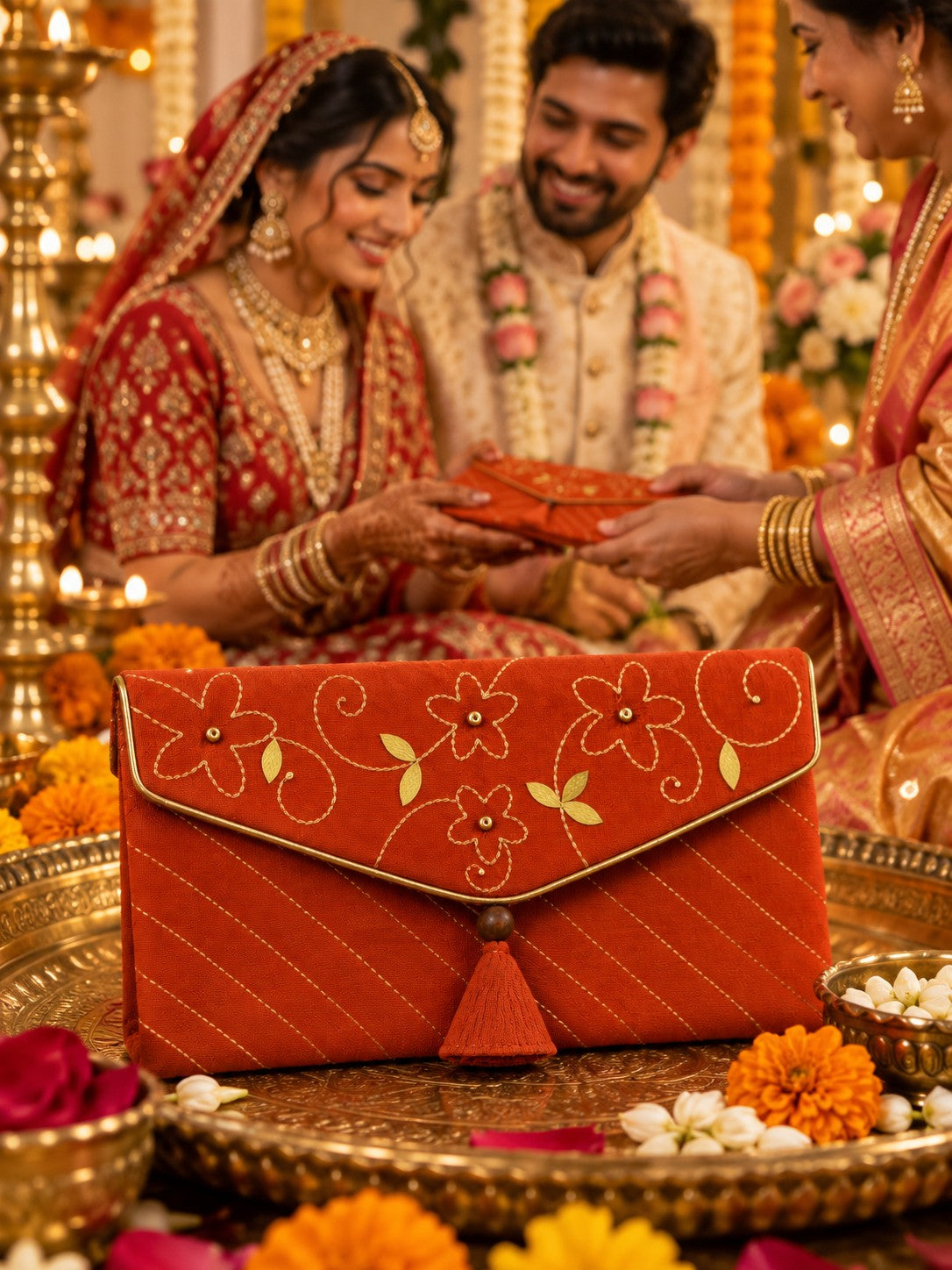 Gerua Khadi shagun envelope at an Indian wedding