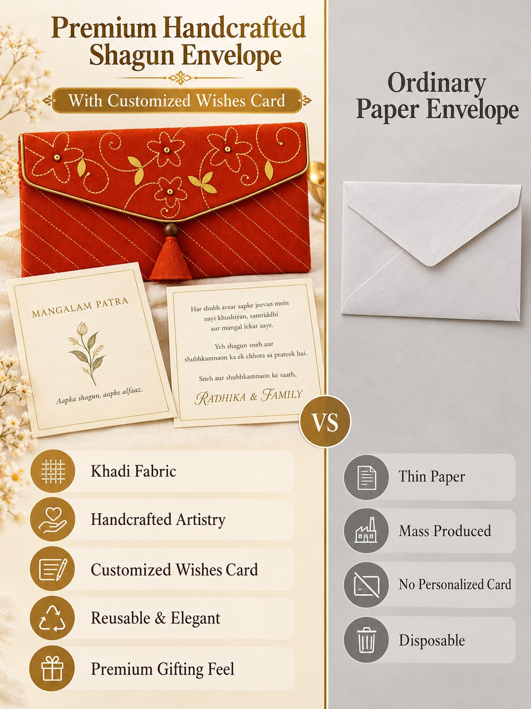 Khadi shagun envelope vs ordinary paper envelope