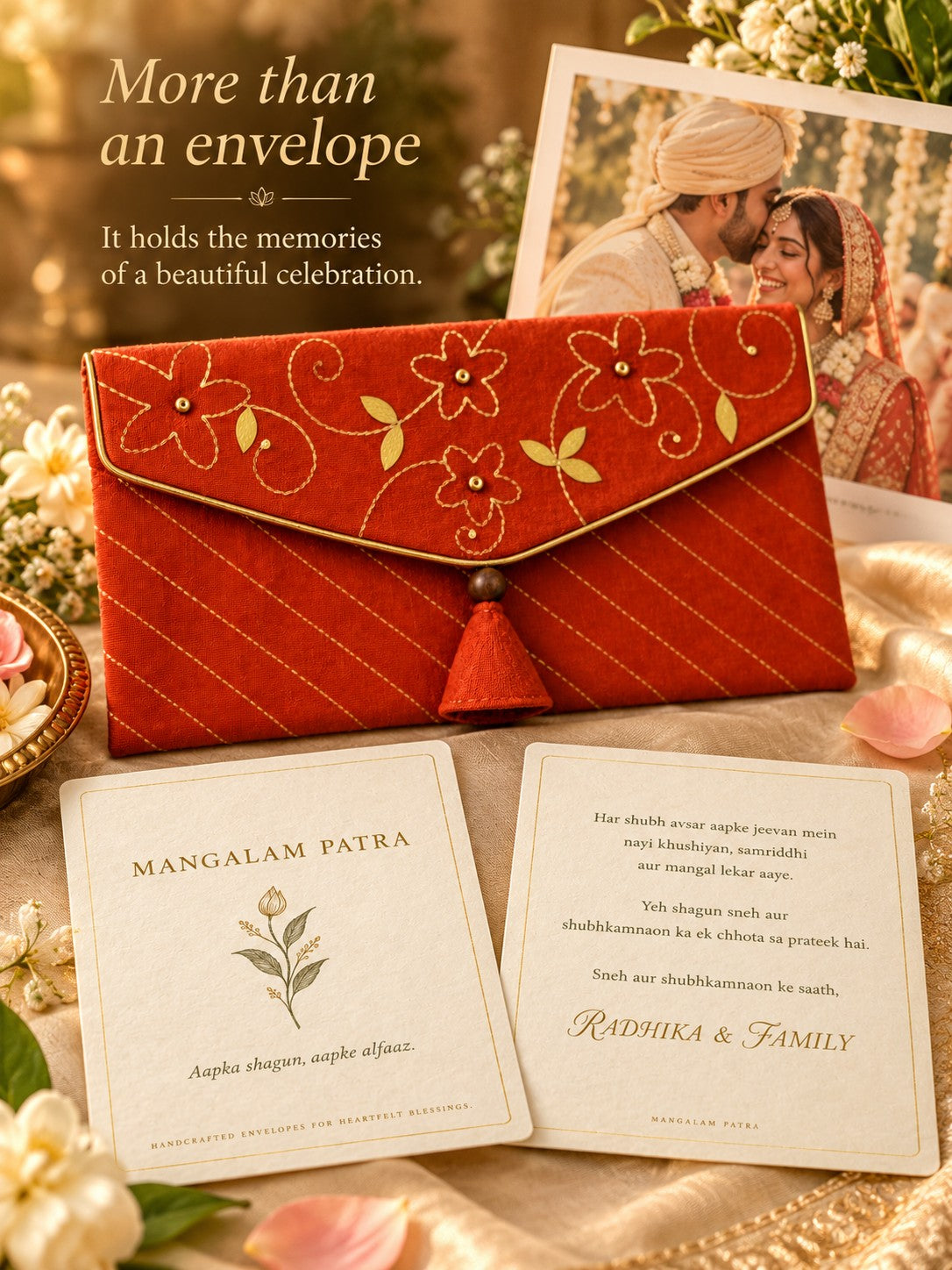 Reusable Gerua Khadi shagun envelope as a keepsake