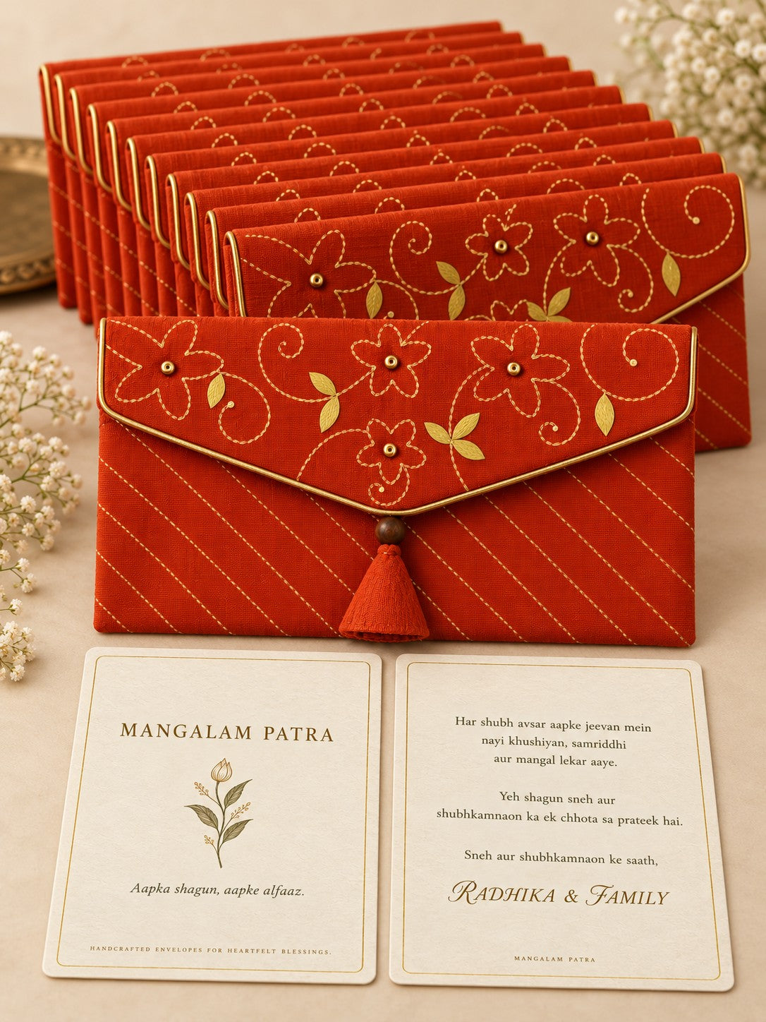 Gerua Khadi shagun envelope bundle with personalised wishes cards