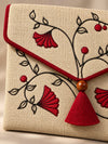 Close-up of hand embroidery on the Gulmohar Khadi shagun envelope